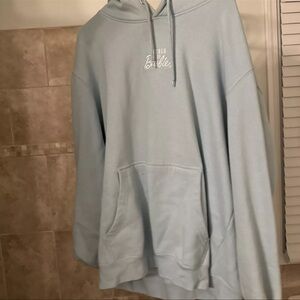 World of Barbie Womens Sweatshirt Medium Blue Hoodie Embroidery Pullover Pocket